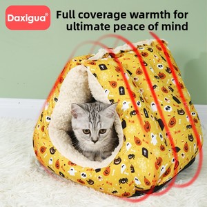 Cuccia a cupola invernale riscaldante per gatti e cani, divano-nido completamente chiuso, multiuso, foderato in peluche, extra spesso, simpatico guscio per dormire, fantasia a pois floreale - Product Image 5