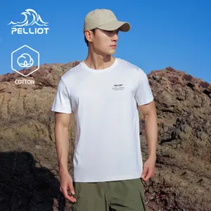 Pelliot Summer T Shirt Men Breathable 100% Cotton Short Sleeves O-Neck Woven Silk Screen Printing Unisex Logo Letter Quick"