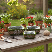 Pot de plantation en rotin manuel, fait main, naturel, de forme ronde, pour balcon, jardinage intérieur et extérieur