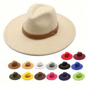 Wholesale Unisex Felt Fedora <b>Hats</b> 9.5 cm Wide Brim Vintage Men and Women Fedora Felt <b>Hat</b> With <b>Band</b> Decoration - Product Image 1