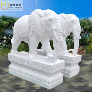 Escultura de Elefantes de Piedra Jiahua, Par de Adornos de Jardín de Estilo Asiático en Mármol Blanco, Decoración Duradera - Product Image 3