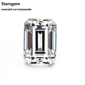 Starsgem Cincin Pernikahan Pria 18K, Grosir Harga Pabrik DEF Putih Murni Potongan Zamrud Longgar Moissanite