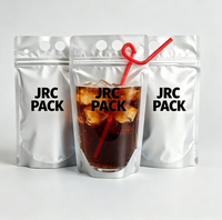 Sachet Personnalisé Imprimé pour Smoothies/Glace, Pochette à Boisson avec Fermeture Éclair et Poignée, Contenant à Jus, Paille en Plastique, Givré, Doypack pour Boissons