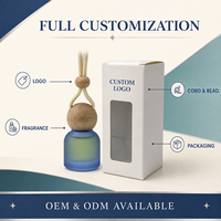 Diffuseur de parfum pour voiture en verre dégradé, bouteille ronde avec bouchon en bois et cordon tressé, concentration de parfum à 60 %, longue durée