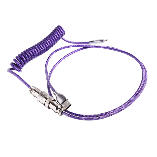 Aflion OEM Custom USB Type C Paracord Gx12 Tab Coil Coiled Mechanical Keyboard Cable With Aviator Connector