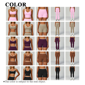 Completo Sportivo <span class=keywords><strong>Donna</strong></span> a Contrasto, Top Corto con Schiena Incrociata e Leggings a Vita Alta, Set Yoga e Allenamento - Product Image 3