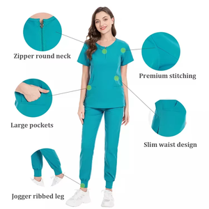 Uniforme Médico Personalizado de 4 Vías Elásticas con Cuello Corto y Cremallera, Uniforme de Enfermería, <span class=keywords><strong>Traje</strong></span> de Trabajo para Mujer - Product Image 3