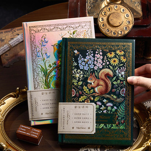 สมุดบันทึกปกแข็งเคลือบทอง 1 เล่มพร้อมปกสไตล์อเมริกันวินเทจ - Product Image 2
