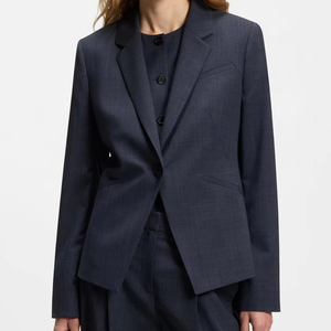 Trajes y Blazers de Mujer en Azul Marino Oscuro, Cuello de Solapa con Muescas, Corte Entallado, Mezcla de Lana Premium, Ropa de Trabajo para Oficina - Product Image 3