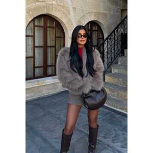 Parka Larga de Piel de Oveja Recubierta de Visón con Botones Decorativos y Estampado Teñido, Talla Grande, de Algodón Genuino - Product Image 1