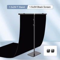 Set dukungan bingkai tipe T 1.5x2m untuk fotografi layar hijau langsung dengan latar belakang kategori produk penyangga putih & HITAM