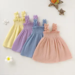 2022 בנות ילדי שמלה חדש סגנון תינוק בגדים חדש עיצוב טהור צבע תינוק בנות שמלות