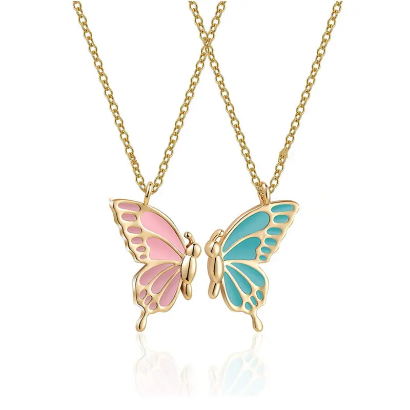 2022 Popular Butterfly Pendant Charm Necklace Best Friend Friendship BFF Necklace Enamel Jewelry for Women