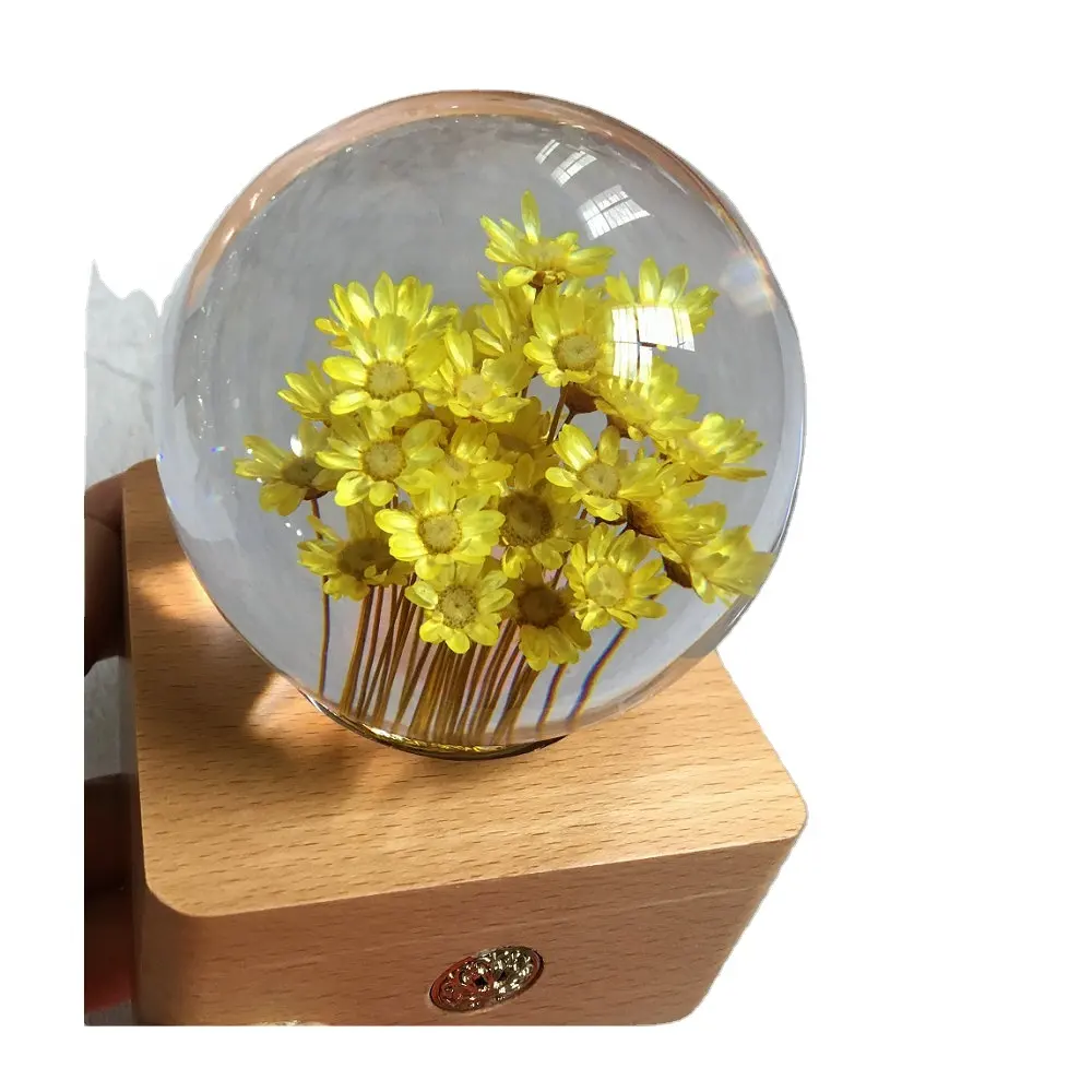 Portátil Mini Speaker LED Night Light Music Box Bola De Cristal Flores Secas Dentro Valentine E Dia das Mães Presentes Home Decor