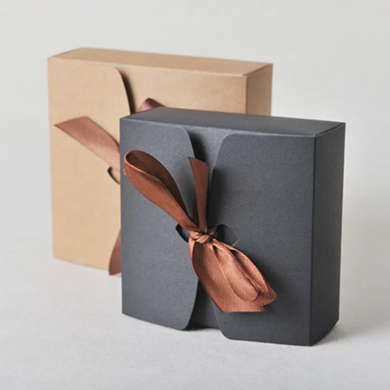 Custom Recyclable Made Wedding Favor Kraft Paper Gift Box Small Ribbon Small Gift 4 Colors Candy Wedding Box Favor