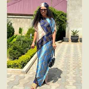 New Fashion African Dress Satin Print Langes Kleid Mit Schal Plus Size Afrikanische Kleider Kaftan - Product Image 3