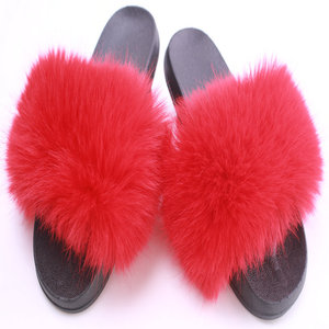 Custom Women's Winter Open Toe Fox Fur Plush PVC Thick <strong>Slides</strong> <strong>Green</strong> Outdoor for women - Product Image 6