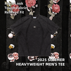 Camiseta Casual Oversize Vintage de Verano 2025 para Hombre, Marca Americana de Moda Urbana, Algodón Pesado de Alta Calidad, Sólida y Holgada - Product Image 2