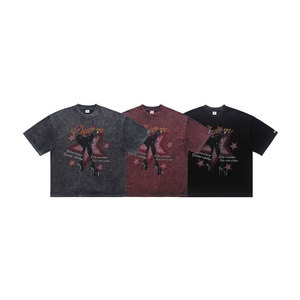 Faded Acid Wash Tee with Custom Glamour Star Print Men's Streetwear Regular Fit Casual Vintage Style 100% Cotton 300g <strong>T</strong>-<strong>Shirt</strong> - Product Image 1