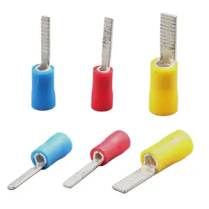 Terminal elétrico de lâmina plana, conector de crimpagem de fio, terminais de lâmina isolados em PVC, não isolados, vermelho, azul e amarelo, extremidades de cabo