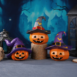 Adorno de Resina con Cabeza de Calabaza y Sombrero Mágico de Artes Místicas, Decoración Temática de Halloween, Adorno Artesanal con Cara Divertida para Escritorio Festivo - Product Image 1