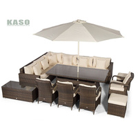 Ensemble table et chaises avec parasol, mobilier d'extérieur, canapé de bistrot moderne, ensemble de jardin modulaire en rotin avec parasol