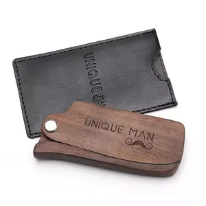 Wholesale High Quality Private Logo Beard Care Sandalwood Folding Beard Pocket Comb Natural Wood Material