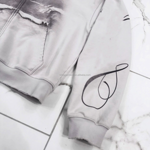 Custom 100% Cotton Oversized Vintage Acid Wash Ripped Distressed Hoodie with DTG Printing Plus Size Men Sweatshirt - Product Image 2