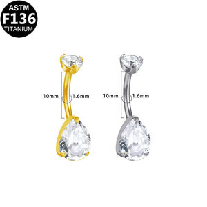 <b>Titanium</b> Teardrop Opal Navel <b>Stud</b> G23 Stainless Steel Prong Setting Women's Belly Ring Jewelry - Product Image 5
