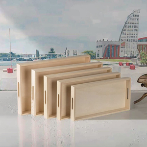 Plateaux gigognes carrés en bambou personnalisables, forme rectangulaire, multifonctionnels pour la cuisine et la salle <span class=keywords><strong>de</strong></span> bain, avec poignées découpées - Product Image 3