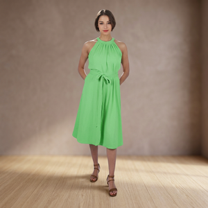 Vestido de maternidad de algodón floral informal verde Cómodo hasta la rodilla Mangas estirables Tejido tejido Ecológico Liso teñido - Product Image 2