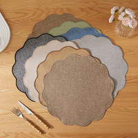 Set de table rond en jute personnalisé avec bord festonné brodé, texture tissée, décoration de table, tapis de table résistant à la chaleur