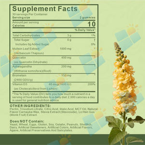 OEM/ODM/OBM estratto di foglie di verbasco supporto immunitario per la pulizia dei polmoni respiratori con quercetina Ashwagandha estratto di Mullein Gummies - Product Image 3