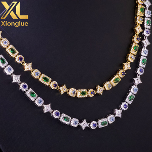 New 6mm <b>Iced</b> <b>Out</b> Diamond Star <b>Chain</b> Bracelet Colorful Geometric Zircon Brass Hip Hop Fine Jewelry - Product Image 1