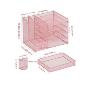 Desk Organizer with <b>File</b> Holder 5-Tier Mesh Office Letter Paper Tray Organizer with 2 Upright Sections <b>File</b> Holder Rack - Product Image 4