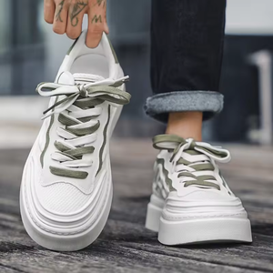 2025New Style Lace-up Breathable Sports Casual <b>Shoes</b> <b>Men's</b> Leather Running <b>Shoes</b> Fashion Versatile Canvas White Sneakers for <b>Men</b> - Product Image 3