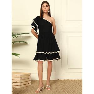 Solid Rayon Tiered Layered Short <b>Dress</b> for Women's One Shoulder Bell Layered Sleeves Fit & Flared Above Knee Length <b>Dress</b> Summer - Product Image 6