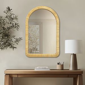 Natural Rattan <b>Arched</b> Wall Mirror 39x26x1.2 Inches Decorative Home Interior - Product Image 1