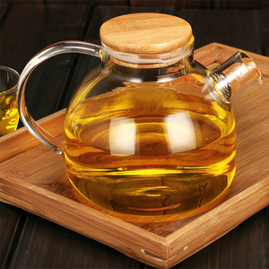 New Custom 1000ml 1800ml bán buôn nắp tre Kính ấm trà rõ ràng nước trái cây container chịu nhiệt Borosilicate kính trà chậu - Product Image 3