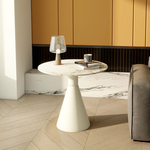 Marble Top <b>Round</b> Coffee <b>Table</b> Cream Color Modern Minimalist Design Living Room <b>Side</b> <b>Table</b> - Product Image 4