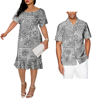 Polynésien Samoa Tribal Imprimer Été Femmes Sirène Robes Match Grande Taille Hommes Chemises Couple Vêtements 2 Pcs Ensembles