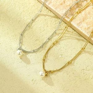 Minimalist Waterproof Charm Anti Tarnish Stainless Steel Solid <b>Gold</b> Jewelry <b>Pearl</b> Pendant <b>Necklace</b> 14k for Women - Product Image 2