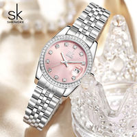 Montre-bracelet à quartz pour femmes Shengke K0209L, avec diamants, étanche 3ATM, aiguilles lumineuses, bracelet en acier inoxydable, pour femmes