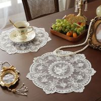 Sous-verre rond brodé en dentelle blanche de style français vintage, pour plateau ou tasse