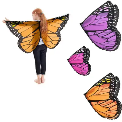Kids wider wings Halloween festivals wrap costume cape dress accessories print chiffon butterfly shawl for dancing cosplay