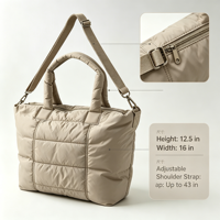 Große, leichte, personalisierte Nylon-Einkaufstasche, Damen-Reisetasche, Arbeitstasche, Schultertasche, gesteppte Sport-, Fitness- und Alltagstasche, Puffy-Tasche