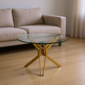 Tavolino da Caffè Moderno in Vetro 80cm con Base in Metallo Dorato per Soggiorno - Product Image 2