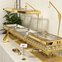 Ensemble de réchauds de buffet dorés 9L, chauffe-plats de luxe pour la restauration, les mariages, les banquets d'hôtel, vente en gros