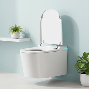 WC intelligent mural en céramique avec siège chauffant, design monobloc, évacuation en P, cuvette allongée, style moderne pour la maison 8 - Product Image 1