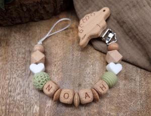 Llaveros Personalizados, Palabras Personalizadas, <span class=keywords><strong>Nombre</strong></span>, Cuentas de Corazones de Silicona, Bola de Ganchillo, Chupete de Madera Original, Regalos de Cumpleaños para Bebé - Product Image 4